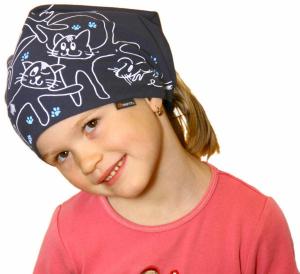 Dětský pirát trojúhelníkový šátek tmavě modrý vzor Kočky